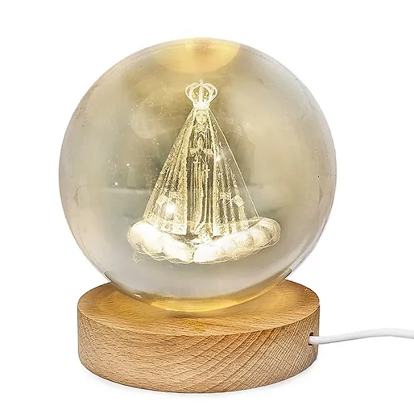 Luminária Nossa Senhora Aparecida com Esfera de Cristal (8cm)