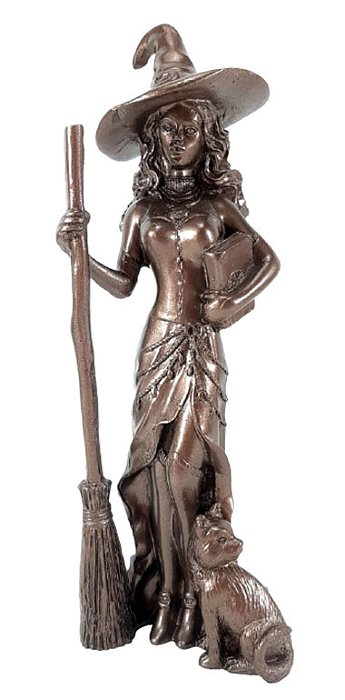 Estátua Bruxa com Gato (19cm)