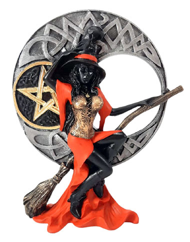 Estátua Bruxa na Vassoura com Lua (19cm)