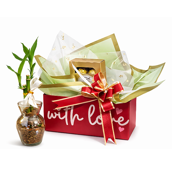 Cesta With Love com Bambu da Sorte e Chocolate Ferrero Rocher