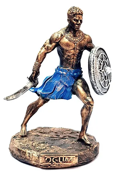 Estátua Orixá Ogum com Espada e Escudo em Resina (11cm)