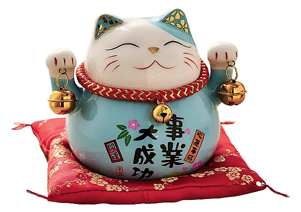 Cofrinho Maneki Neko em Cerâmica (Azul)