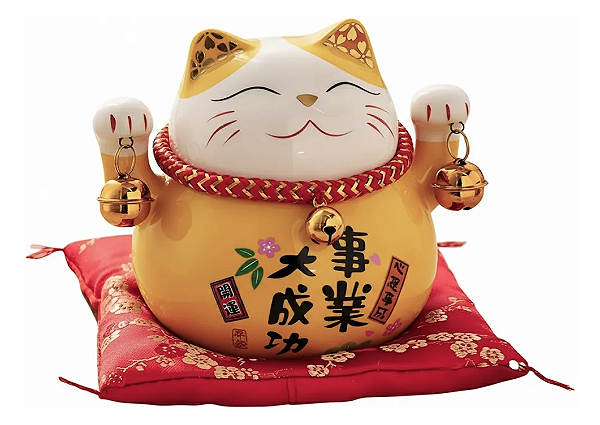 Cofrinho Maneki Neko em Cerâmica (Amarelo)