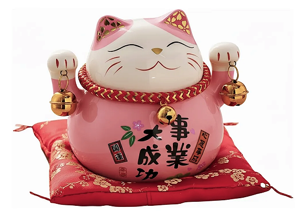 Cofrinho Maneki Neko em Cerâmica (Rosa)