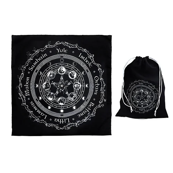Toalha para Altar e Saquinho para Tarô Roda do Ano (70x70cm)