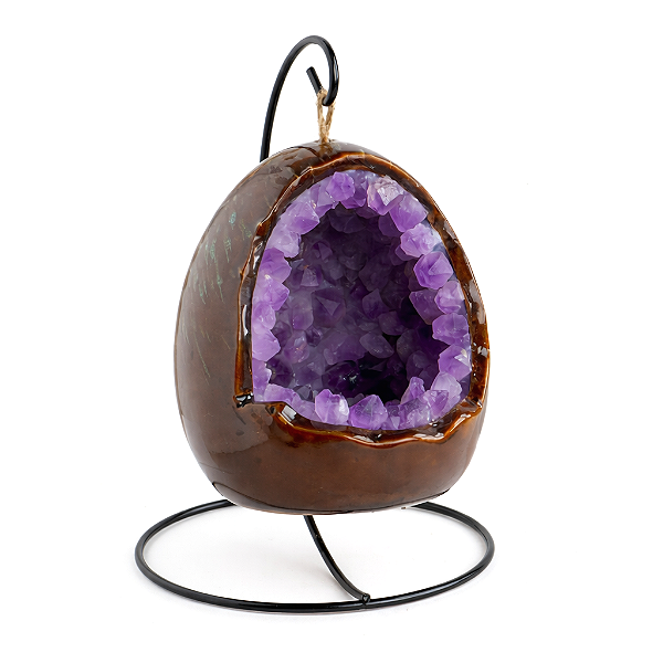 Luminária Geodo de Ametista com Suporte de Metal (19cm)