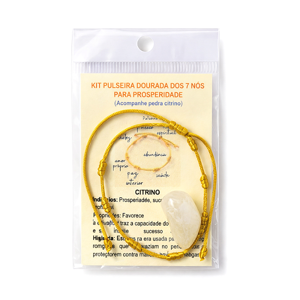 Pulseira Dourada 7 Nós da Prosperidade + Pedra Citrino