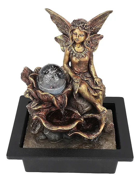 Fonte de Água Fada Elemental com Esfera de Vidro (28cm)