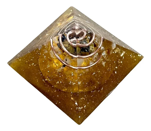 Orgonite Pirâmide Olho de Tigre e Citrino (Sucesso)