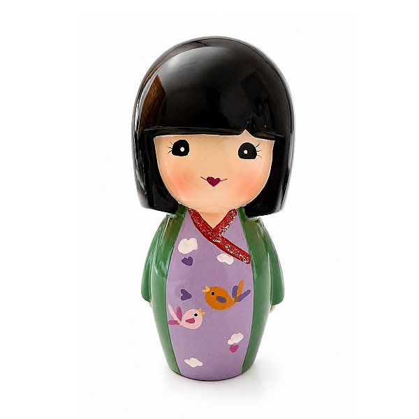 Cofrinho Boneca Kokeshi em Cerâmica (16cm)