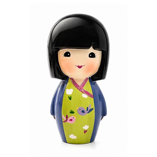Cofrinho Boneca Kokeshi em Cerâmica (16cm)
