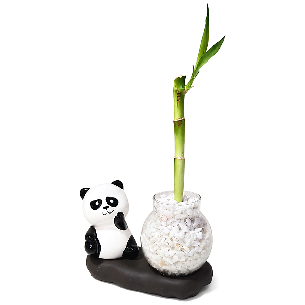 Vasinho de Vidro com Panda Sentado em Cerâmica