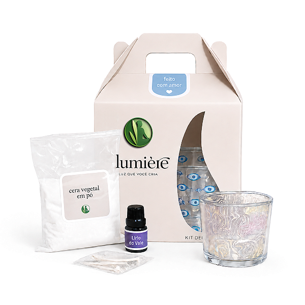 Kit Presente com Porta Velas, Cera Vegetal e Essência (Lírio do Vale)