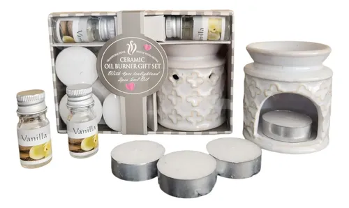 Kit Presente Rechaud de Cerâmica, Velas e Essências Baunilha