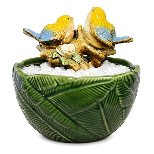 Fonte de Água em Cerâmica Folhas e Pássaros (18cm)