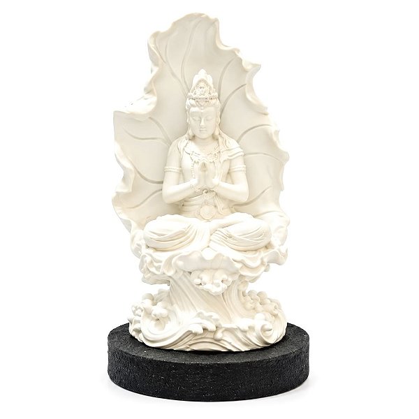 Estátua Kuan Yin na Folha com Base (11cm)