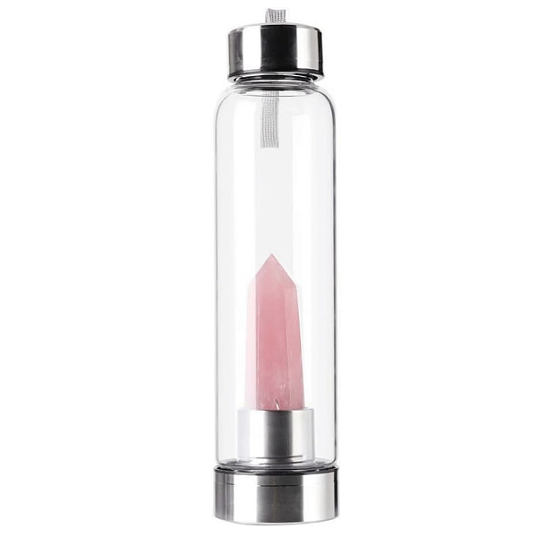 Garrafa de Água Quartzo Rosa com Tampa em Metal (500ml)