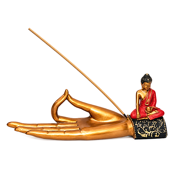 Incensário Mudra Om com Buda Vermelho (23cm)