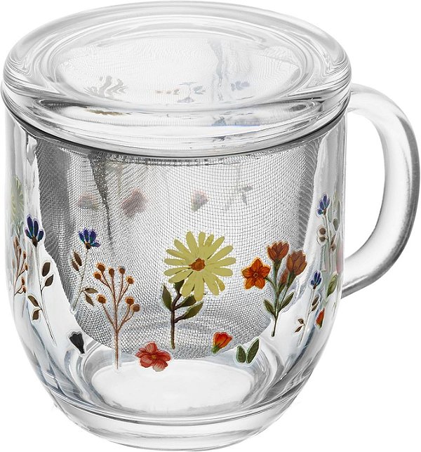 Caneca em Vidro com Infusor e Tampa (Primavera)