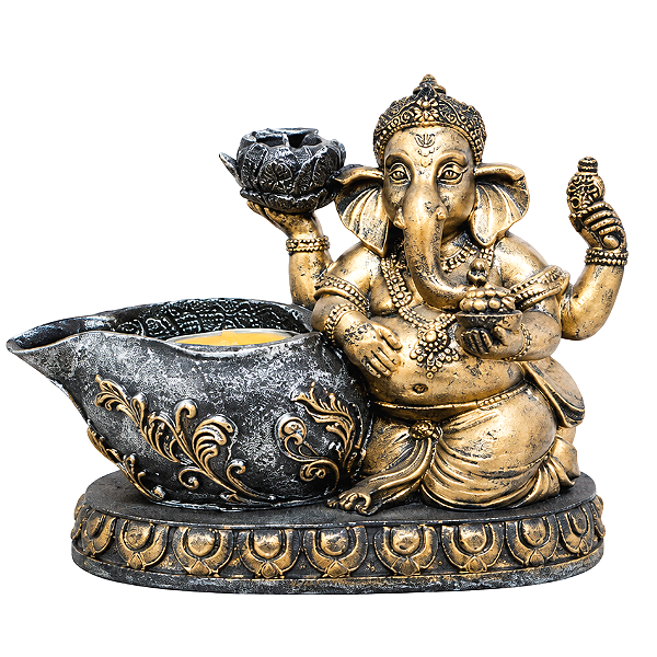 Porta Velas Ganesha com Incensário Cascata (15cm)