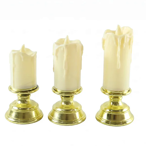 Trio de Velas com Castiçal Dourado (LED)
