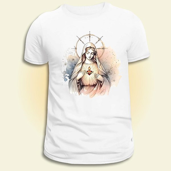 Camiseta Católica Feminina Imaculado Coração de Maria