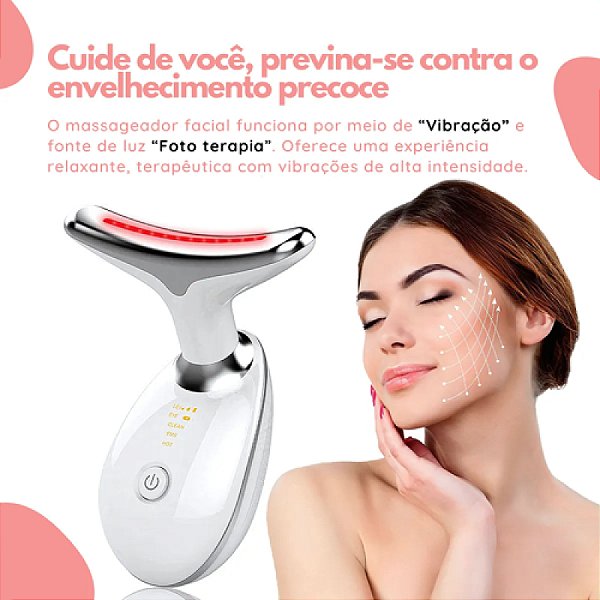 MASSAGEADOR FACIAL ELETRICO PESCOÇO LED LIFT FOTOTERAPIA