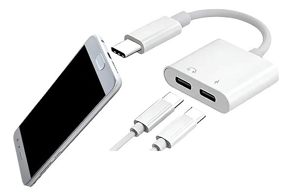 ADAPTADOR OTG TIPO- C PARA 2 TIPO-C ÁUDIO E CARREGADOR 2.1A