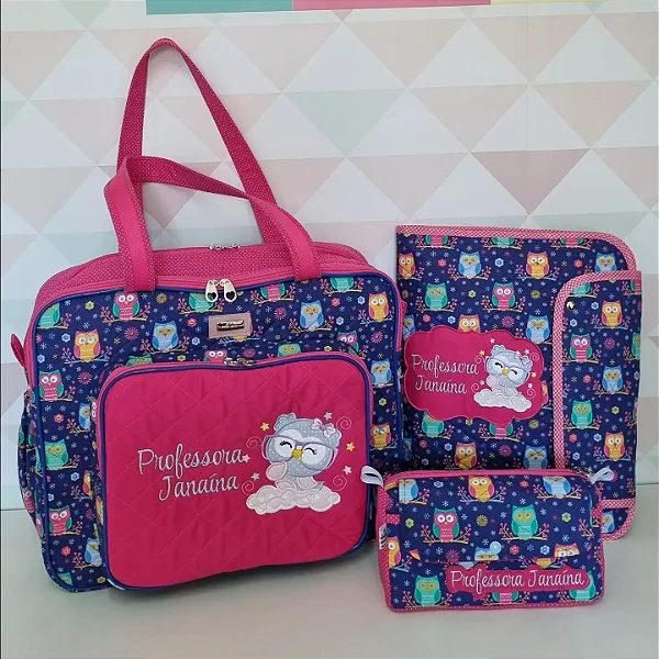 Bolsa com divisões, pasta organizadora e necessaire trapézio