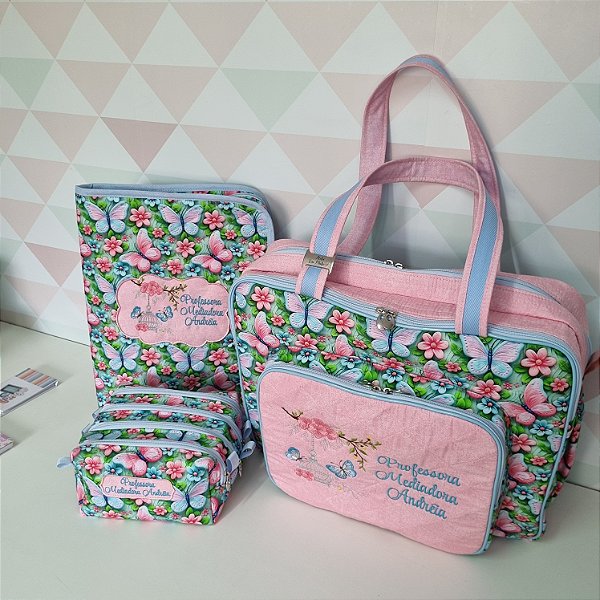 Bolsa com divisões, estojo 4 e capa para fichário