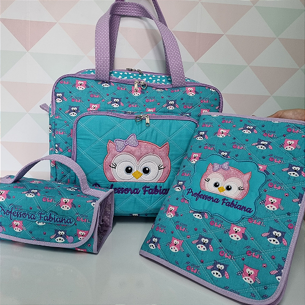 Bolsa com divisões, capa para caderno e estojo rocambole