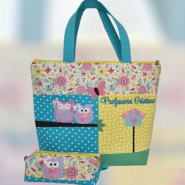 Bolsa professora coruja  e estojo 1