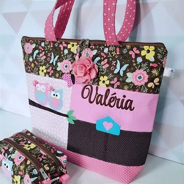 Bolsa professora coruja com estojo 2