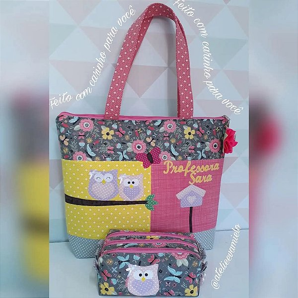 Bolsa professora coruja e estojo 3