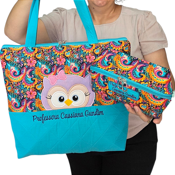 Bolsa corujinha e necessaire cestinha