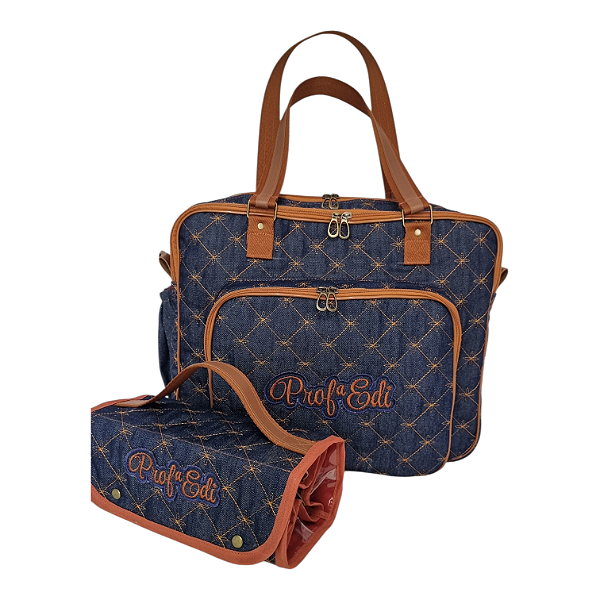 Bolsa com divisões e estojo rocambole em jeans