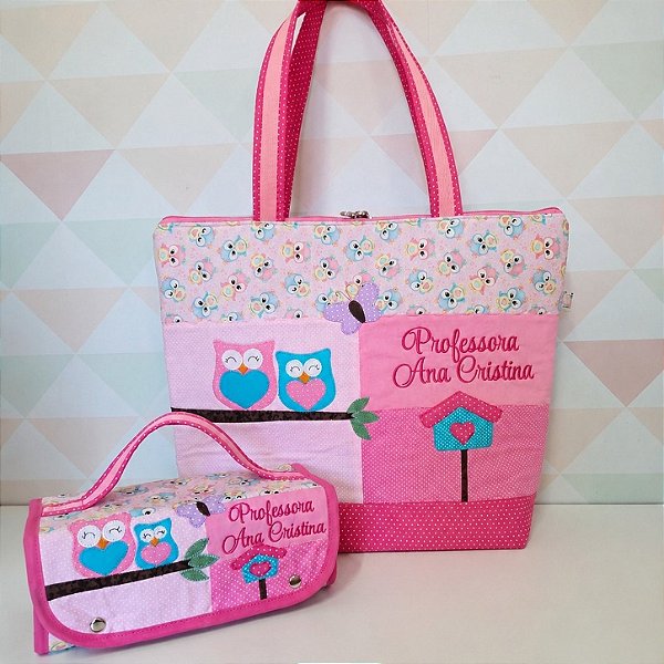 Bolsa e estojo rocambole rosa