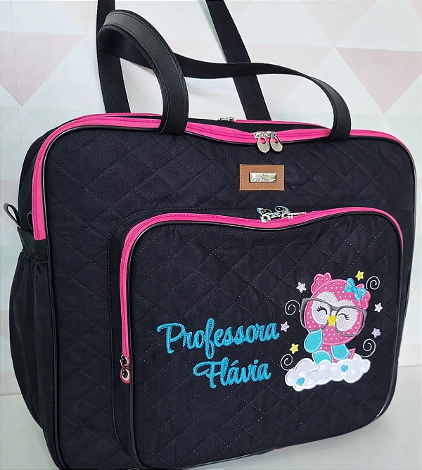 Bolsa com divisões coruja preto pink