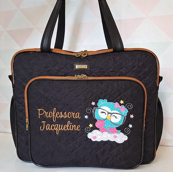 Bolsa com divisões coruja preto caramelo