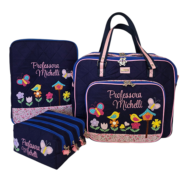 Bolsa com divisões, case notebook e estojo 4 jardim