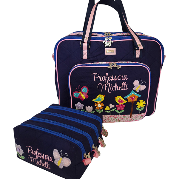 Bolsa com divisões e estojo 4 jardim floral