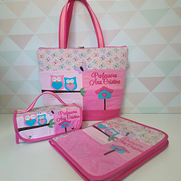 Bolsa, estojo rocambole e capa para caderno