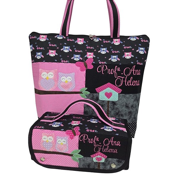 Bolsa e estojo rocambole tons preto