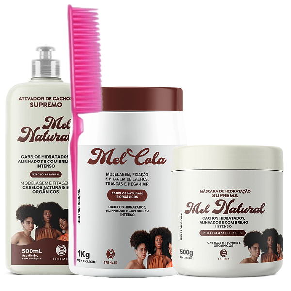 Kit Mel Cola 1kg + Ativador + Máscara Mel Natural Trihair (+ BRINDE)