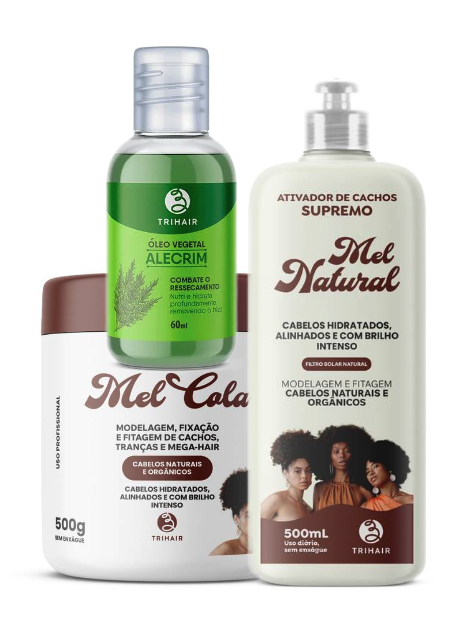 Kit Mel Cola Trihair 500g + Ativador de Cachos Mel Natural + Óleo 60ml