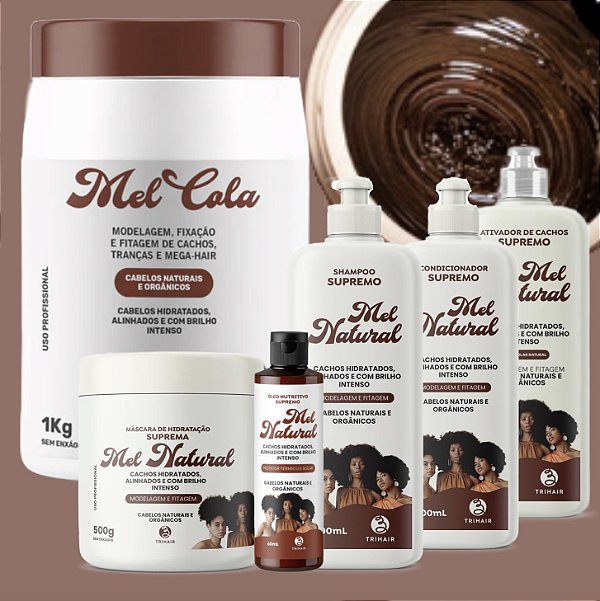 Mel Cola Trihair 1kg + Kit Mel Natural Linha Completa
