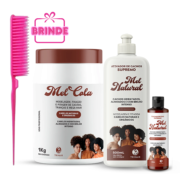 Kit Mel Cola 1kg, Óleo, Ativador Mel Natural 500ml e Brinde