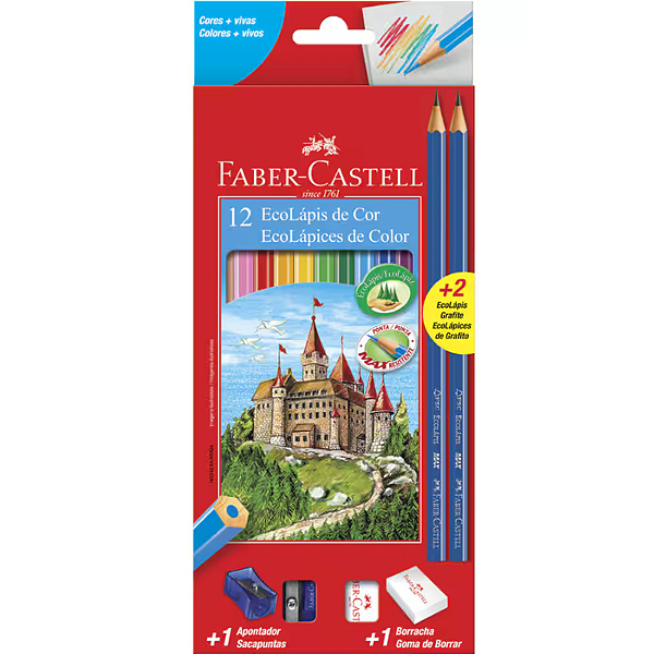 LAPIS DE COR 12+APONTADOR+BORRACHA  FABER CASTEL
