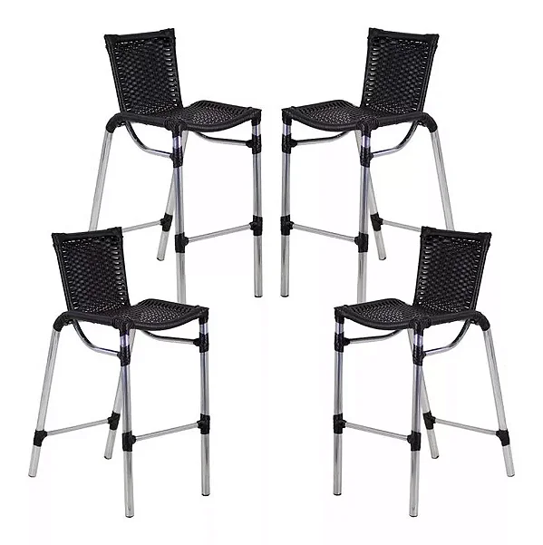 Kit 4 Banquetas Fortaleza Alumínio Alta Edícula Cozinha Cor Preto