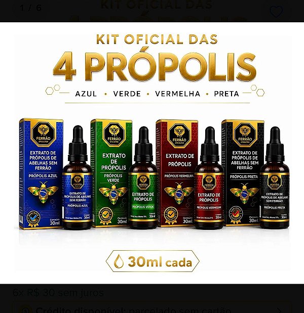Kit Especial 4 Própolis – Azul, Vermelha, Verde e Preta